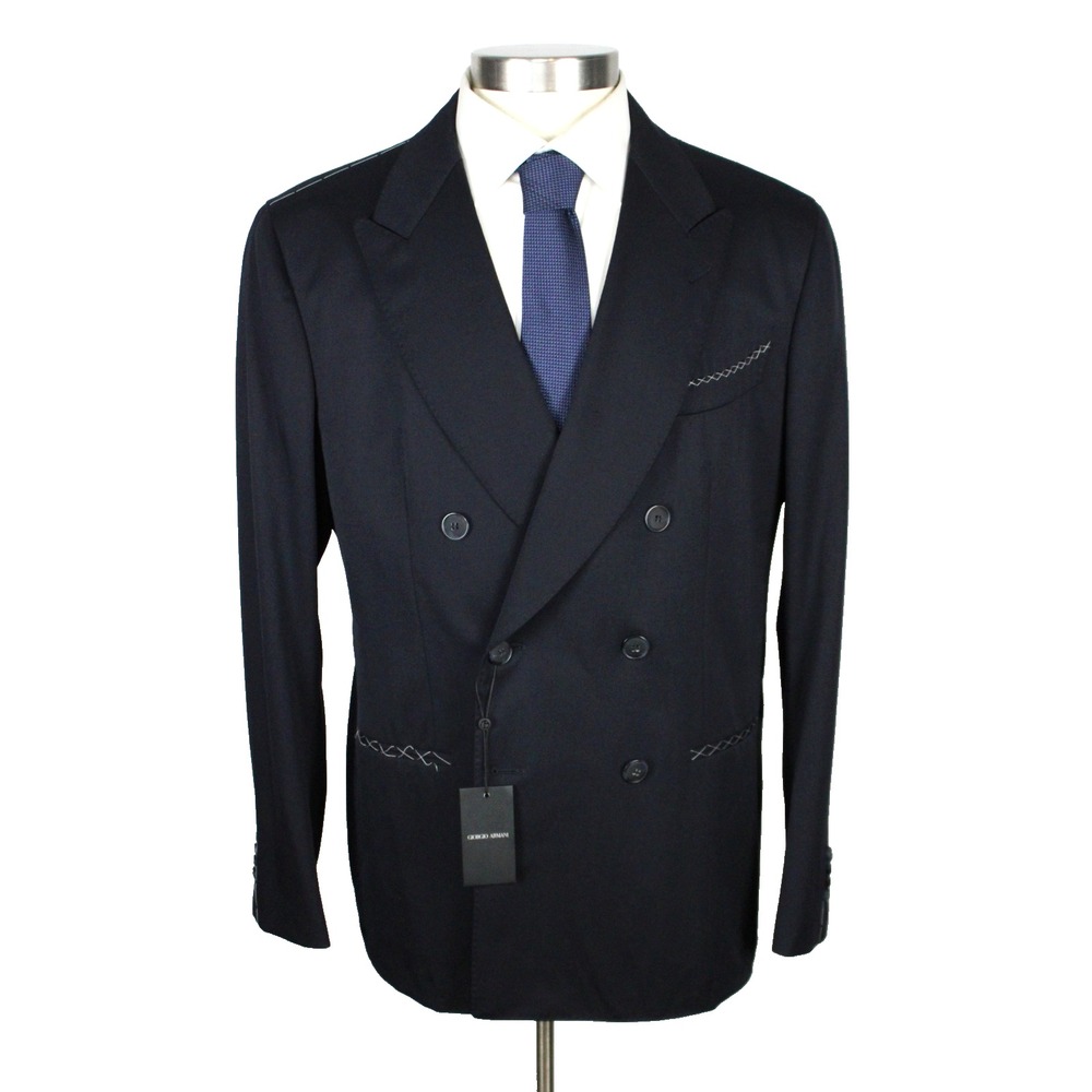 $4495 Giorgio Armani Napoli Suit 46 R (56 EU) Mens Dark Blue Double Breasted